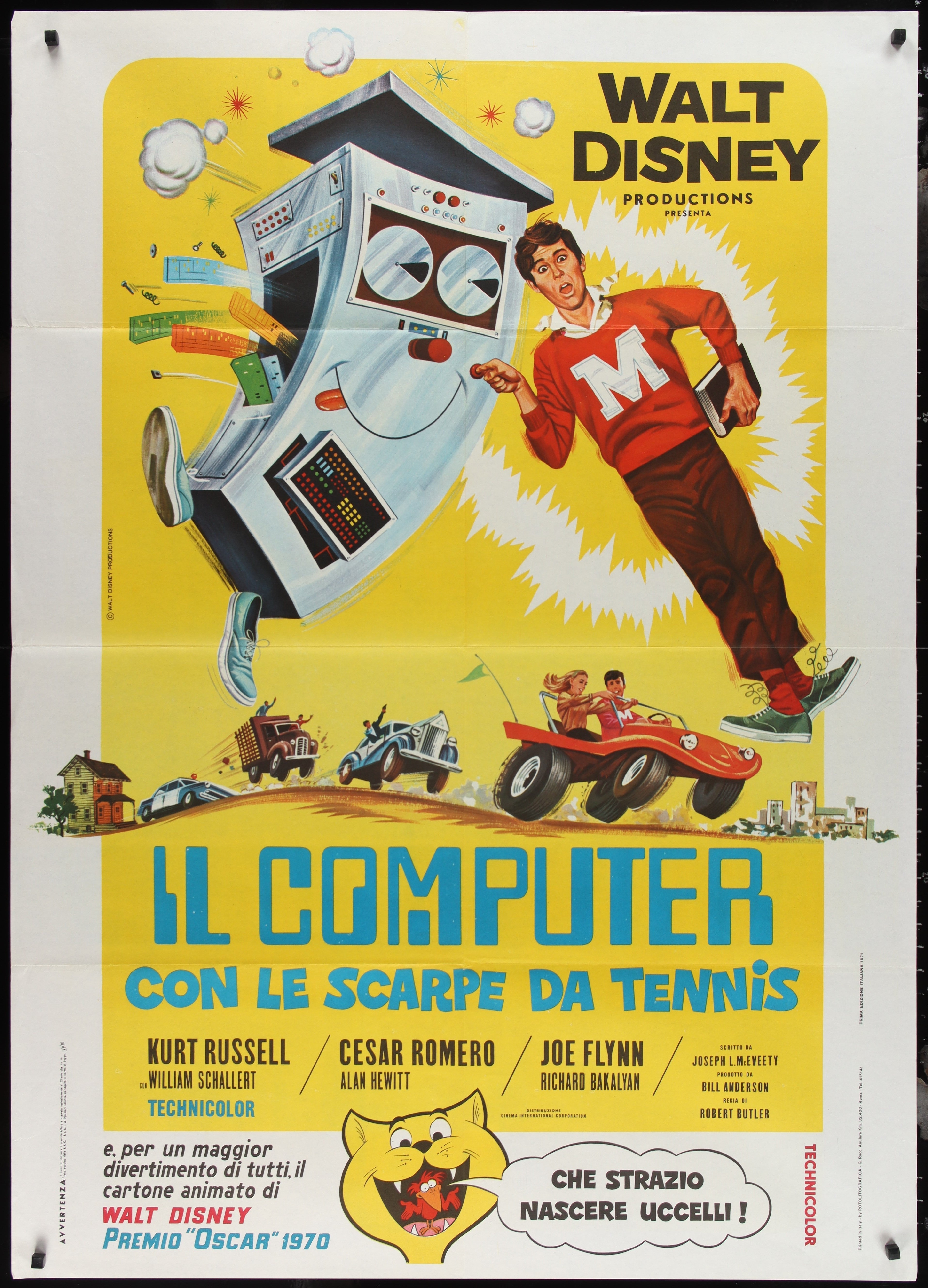 The Computer Wore Tennis Shoes (1969) Original Italian One Panel Movie Poster