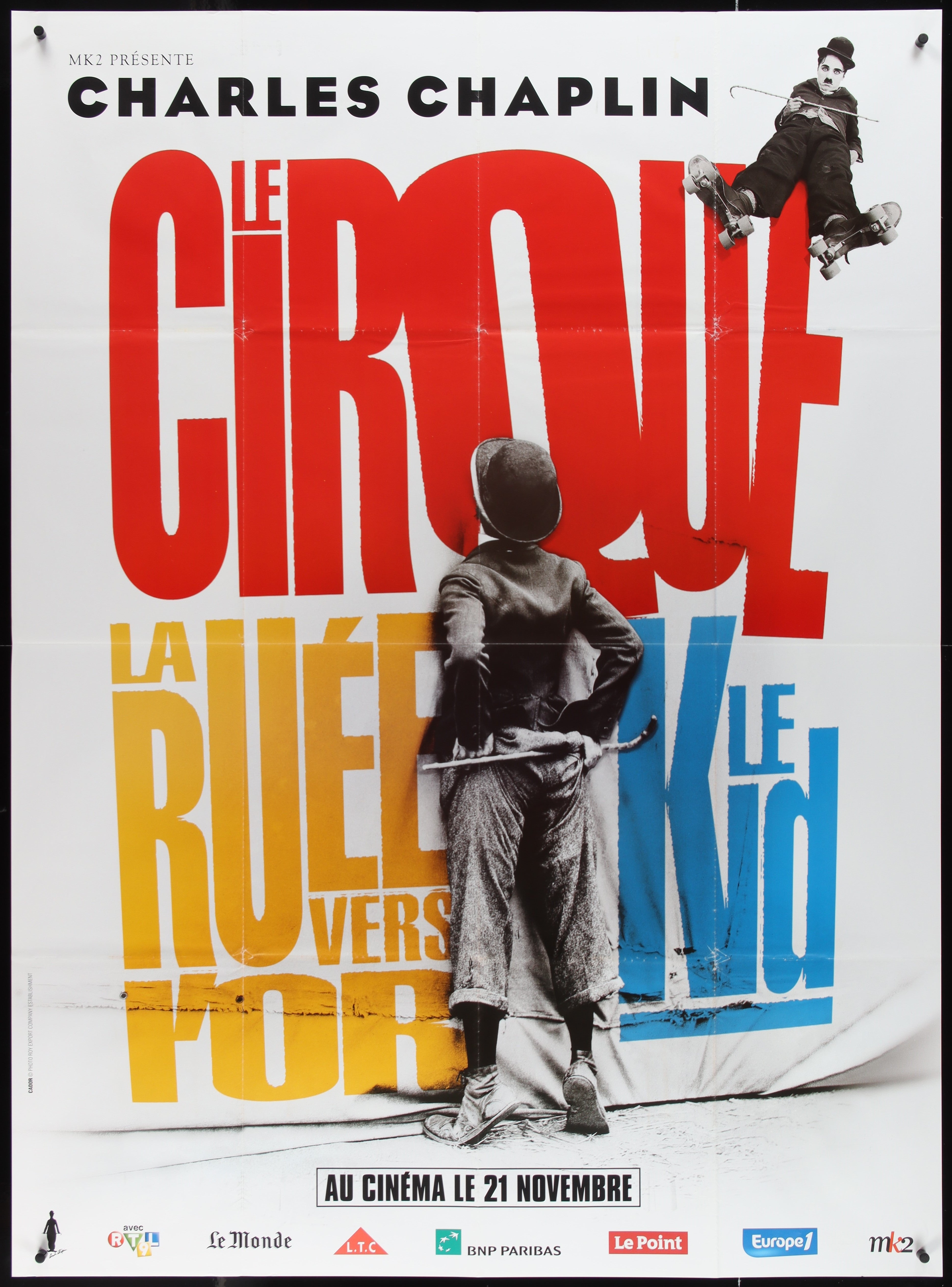 Charlie Chaplin Triple Bill (2010s RR) Original French One Panel Movie Poster