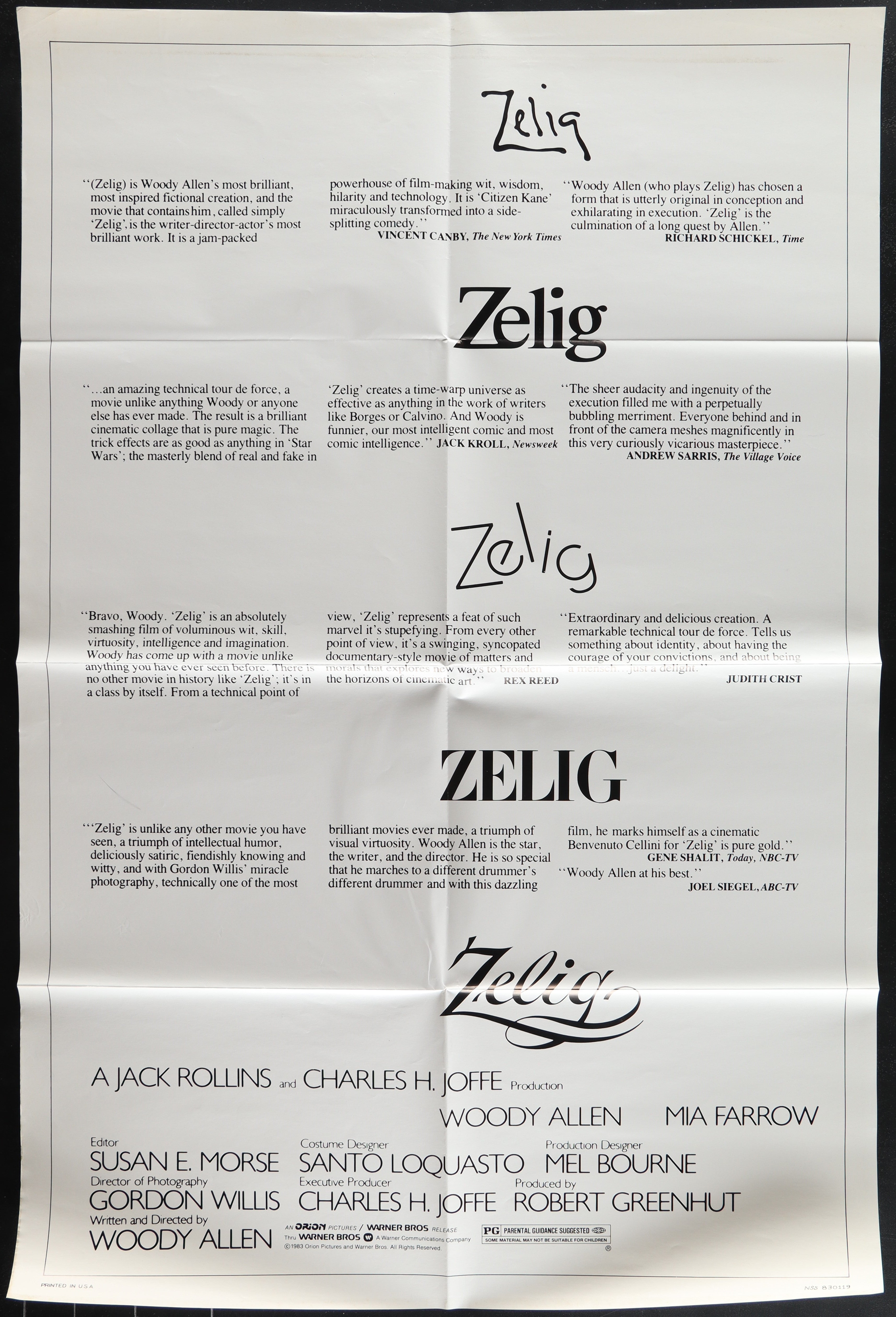 Zelig (1983) Original US One Sheet Movie Poster