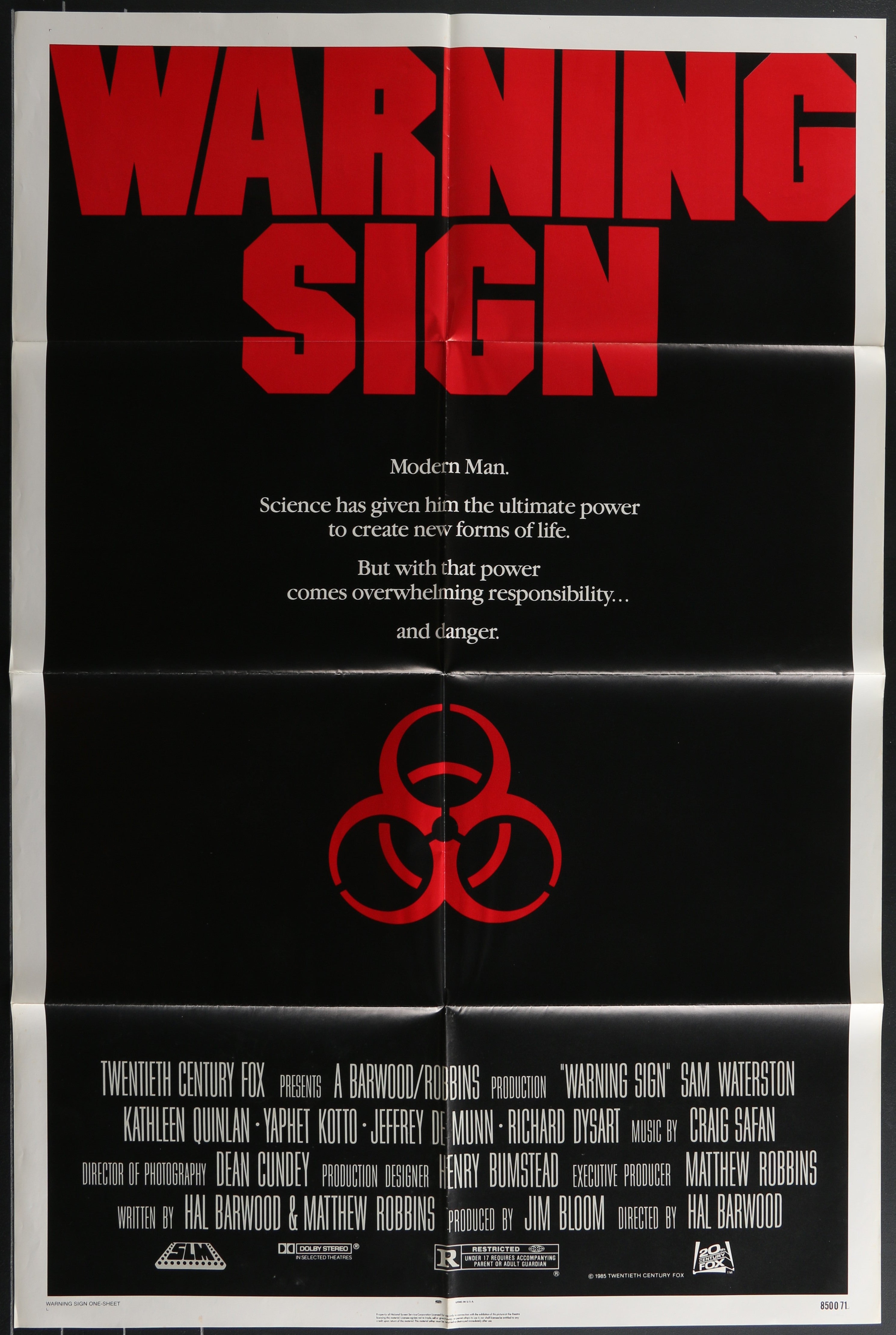 Warning Sign (1985) Original US One Sheet Movie Poster – Steelbook Life