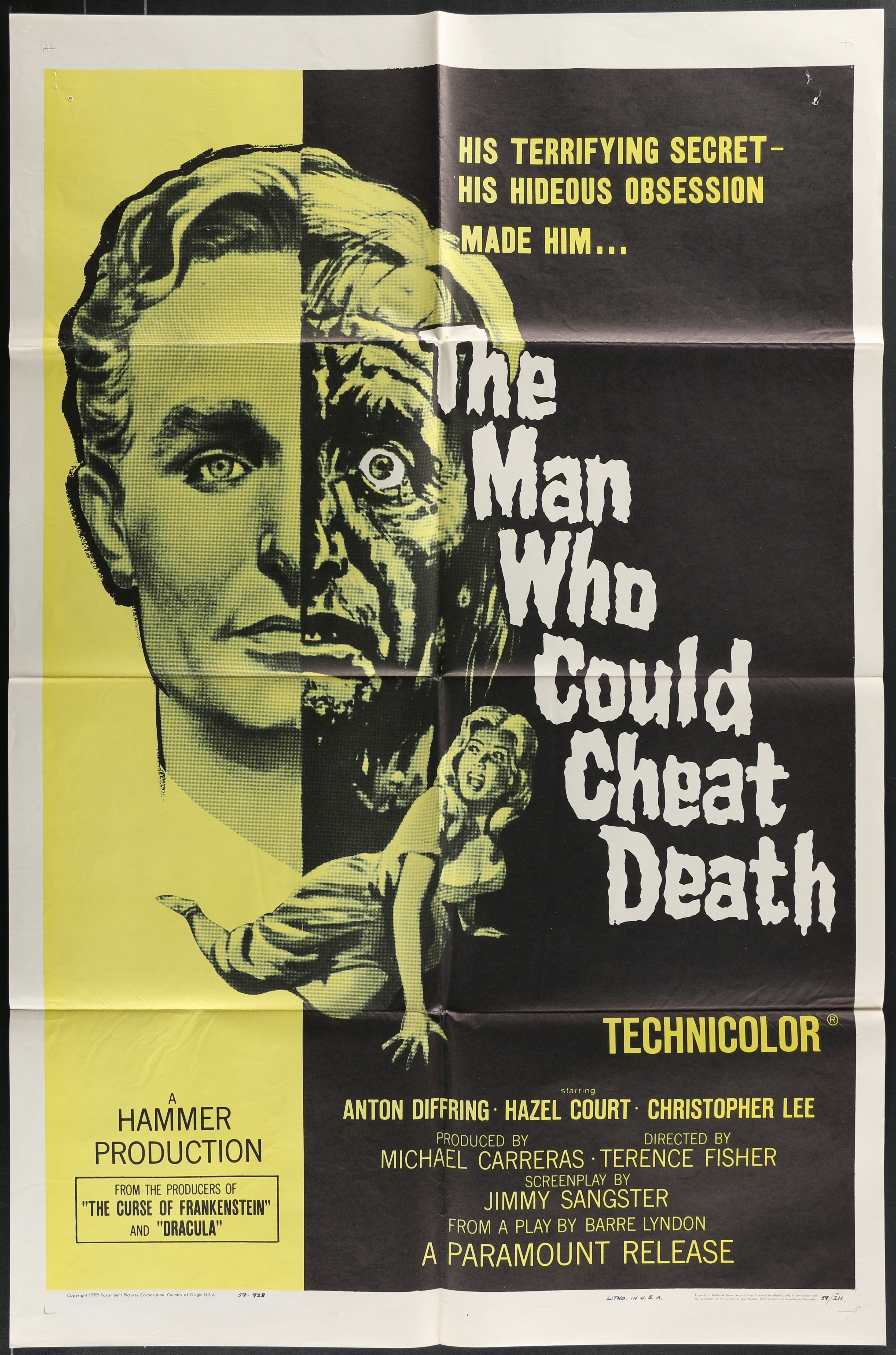 The Man Who Could Cheat Death (1959) Original US One Sheet Movie Poster